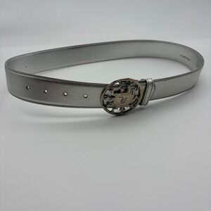 VTG Motion East Silver Metallic Celestial Sun Face Buckle Belt Womens Medium